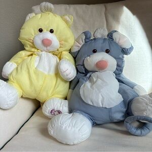 Fisher Price Puffalumps Vintage Plush Cat and Mouse - Yellow and Gray
